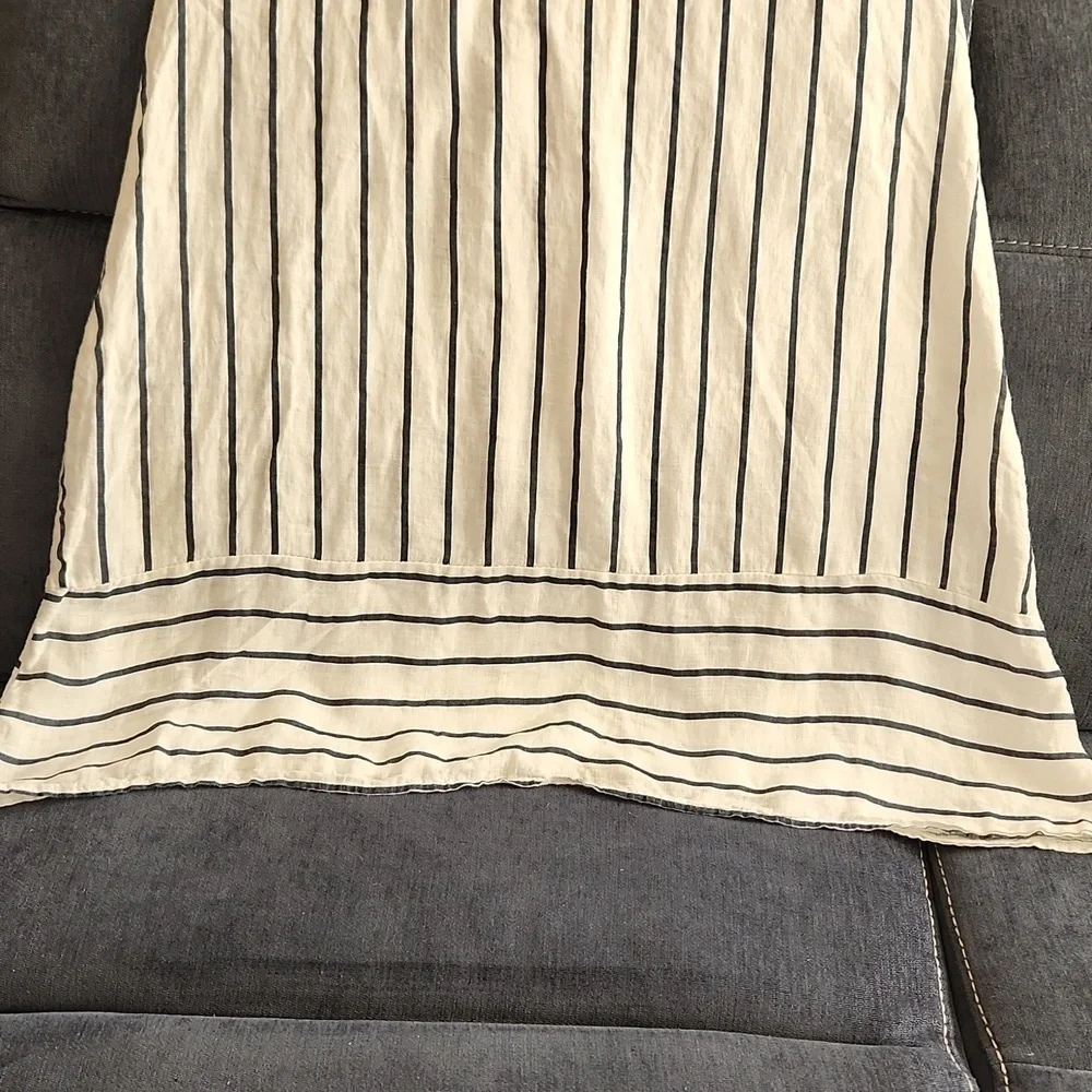 Terzo Millennio Blue/white  Striped Linen asymmetrical Hem Midi Dress S Oversize